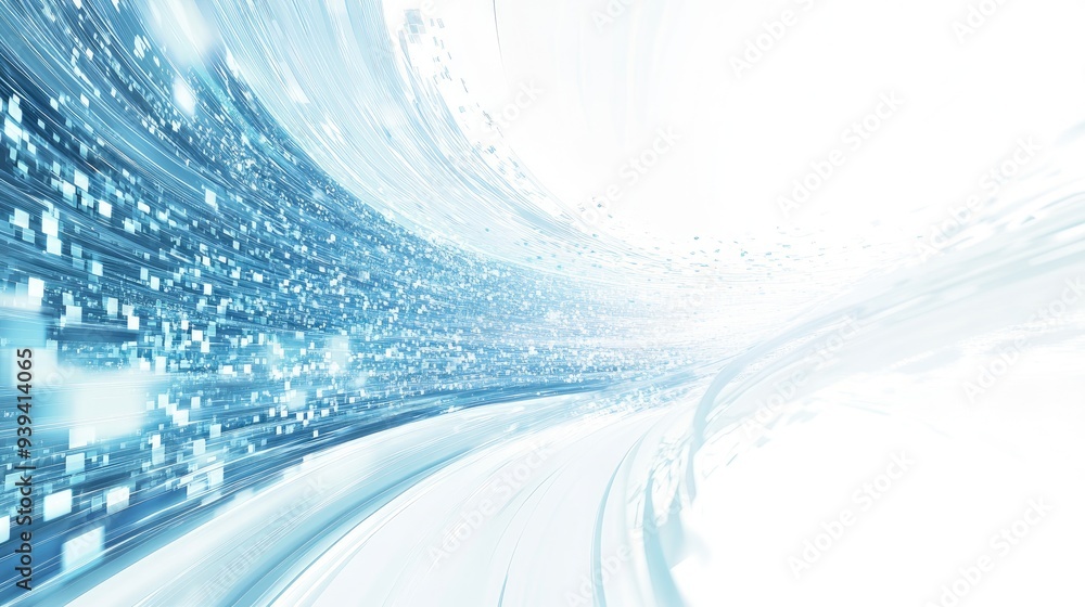 Poster dynamic white-light blue background with a vibrant sign of data being processed by a computer, symbo