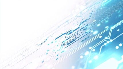 Dynamic white-light blue background with a vibrant computer processing data icon, representing fast and precise technology