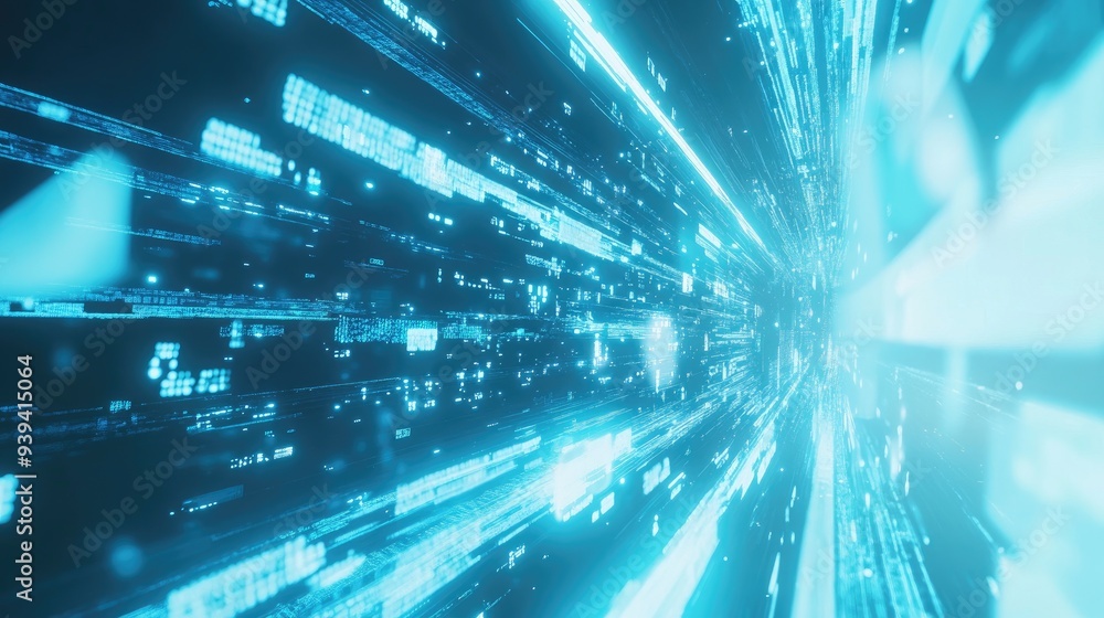 Aufkleber sign of a computer processing data on a vibrant white-light blue backdrop, dynamic and full of energ