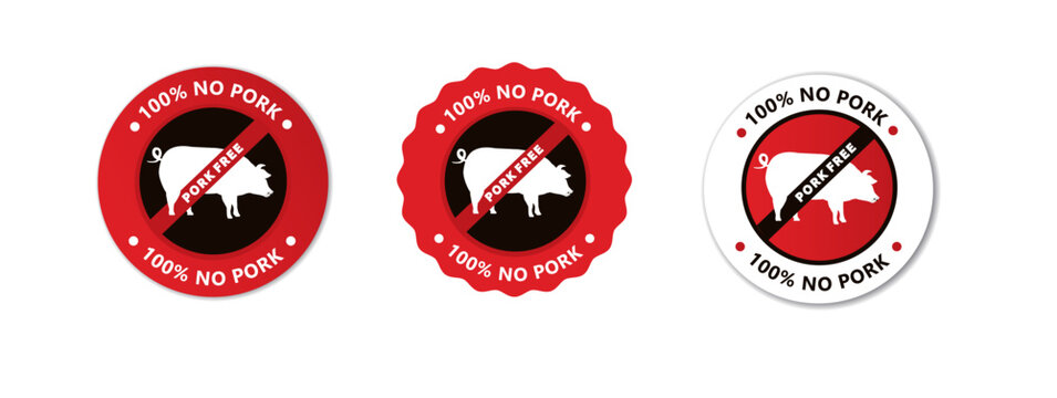 Halal food label stamp sign vector isolated with text food contains 100% pork free, no pork label for product manufacture, food and baverage agriculture sign symbol vector illustration