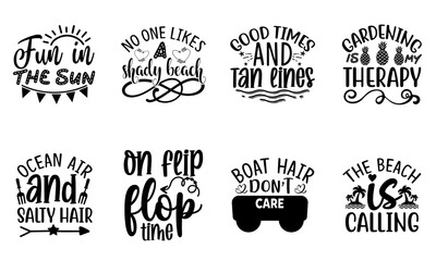 Fototapeta premium Vibrant Summer Vacation Quotes T Shirt Calligraphic Lettering, Phrases Pack Vector Illustration for Holiday Cards, Decal, Printing Press