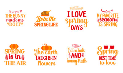 Cute Spring Calligraphic Lettering, Phrases Collection Vector Illustration for Printing Press, Bookmark, Newsletter