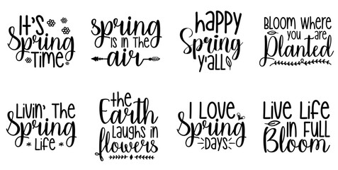 Fototapeta premium Creative Spring Quotes, Typographic Emblems Set Vector Illustration for Postcard, Bookmark, Brochure