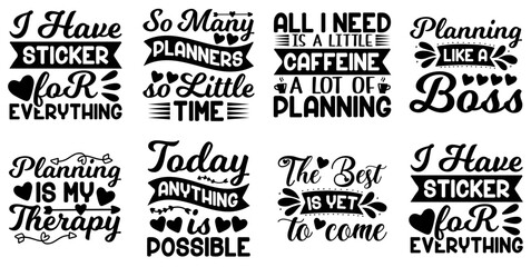 Decorative Planner Phrases, Trendy Retro Style Illustration Collection Vector Illustration for Gift Card, Printable, Wrapping Paper