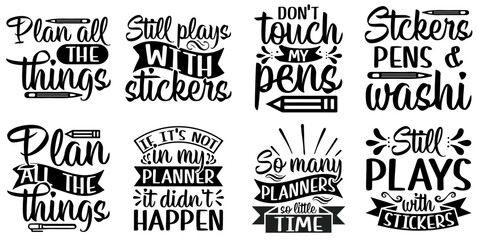 Fototapeta premium Minimal Planner Trendy Retro Style Illustration, Typographic Emblems Set Vector Illustration for Icon, Book Cover, Brochure