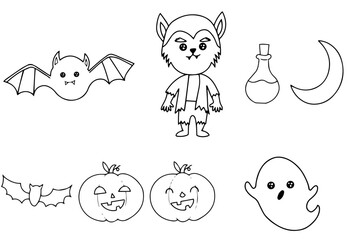 Modern Halloween Hand Lettering, Labels And Badges Set Vector Illustration for Infographic, Printable, Mug Design