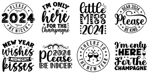 Obraz premium Decorative Happy New Year Trendy Retro Style Illustration, Calligraphic Lettering Set Vector Illustration for Advertisement, Postcard, Newsletter