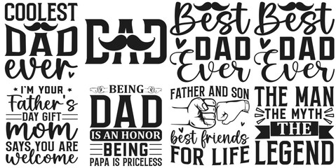 Simple Fathers Day Inscriptions, Hand Lettering Set Vector Illustration for Decal, Holiday Cards, Newsletter