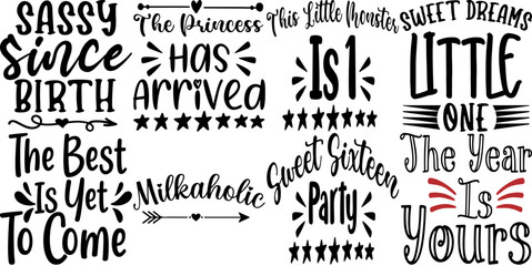Obraz premium Minimalist Birthday Calligraphy, Invitation Bundle Vector Illustration for T-Shirt Design, Wrapping Paper, Flyer