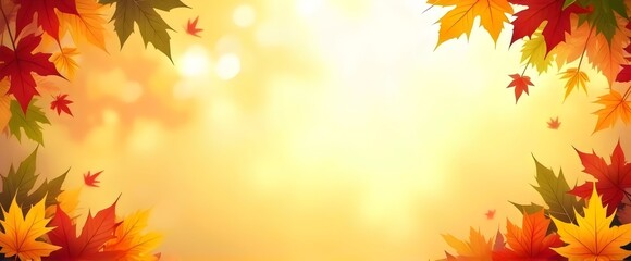 Fototapeta premium Autumn Leaf Frame with Golden Background