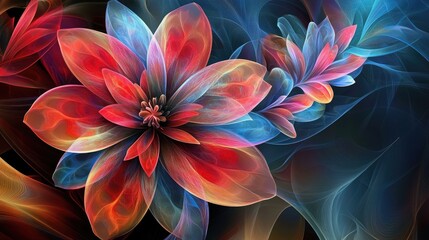 Fototapeta premium Vibrant flowers in an abstract design, with a dynamic futuristic backdrop, symbolizing beauty and meaning in human life