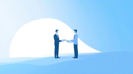 Obraz premium Vibrant icon of business deal acceptance, set against a dynamic white-blue background, showcasing success and partnership
