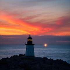 Lighthouse with Vibrant Sunset in the Background