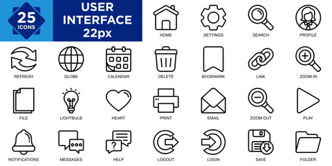 user interface, interface, vector, user, design, screen icon set. Outline icons collection. Simple vector illustration