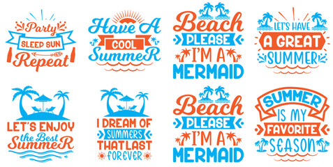 Minimal Summer Calligraphy, Phrases Bundle Vector Illustration for Mug Design, Wrapping Paper, Infographic