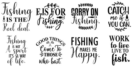 Fototapeta premium Minimalist Fishing Typographic Emblems, Inscriptions Set Vector Illustration for Decal, Printable, Magazine