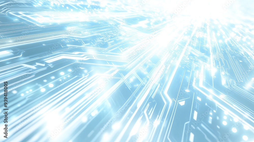 Aufkleber vibrant sign of a computer processing data, set against a dynamic white-light blue background, symbo