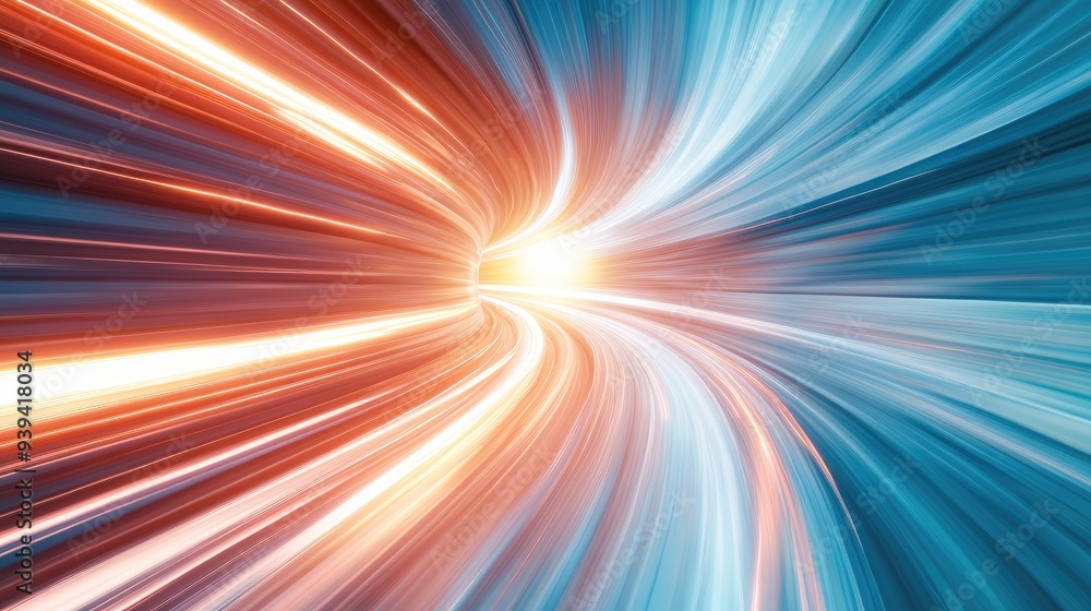 Poster vibrant sign of a computer processing data, set against a dynamic white-light blue background, symbo