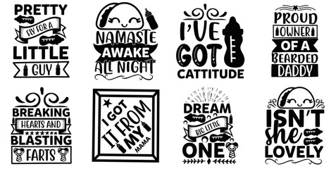 Decorative Baby Calligraphy, Inscriptions Set Vector Illustration for Gift Card, Holiday Cards, Printable