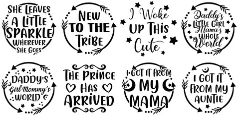 Classic Baby Hand Lettering, Quotes Set Vector Illustration for Announcement, Stationery, Holiday Cards