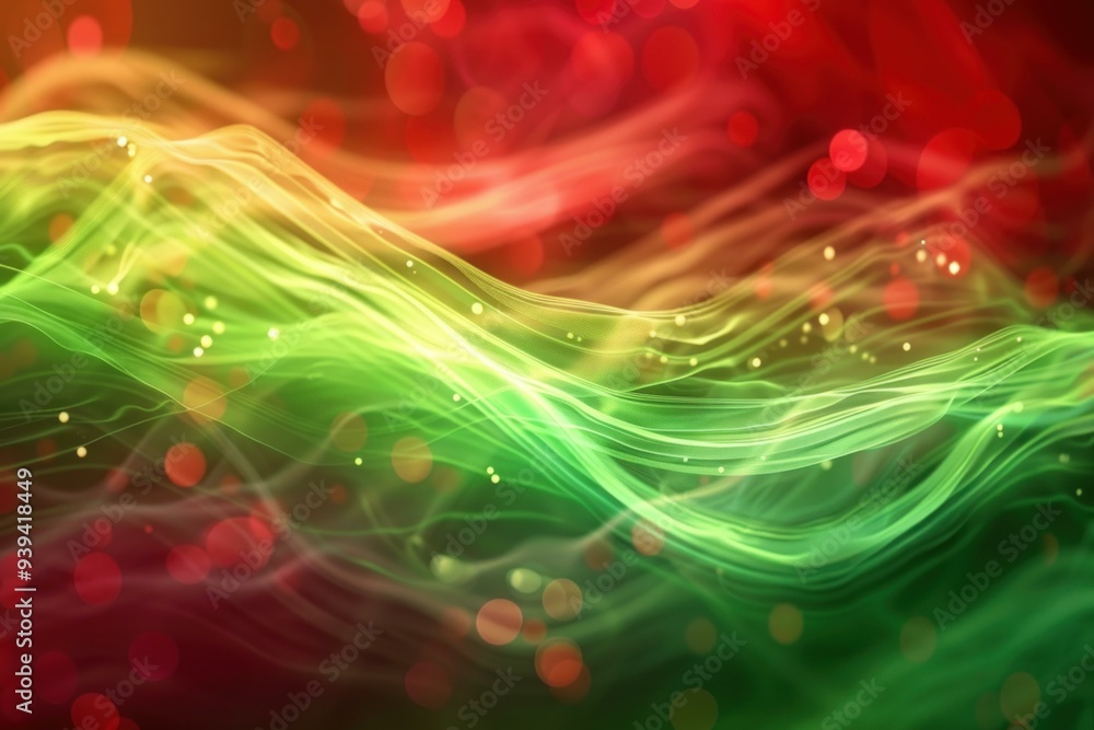 Sticker Abstract background with red and green waves flowing in space