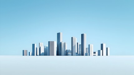 Fototapeta premium Minimalist Skyline of a Modern Metropolis with Geometric Skyscrapers Against Clear Blue Sky