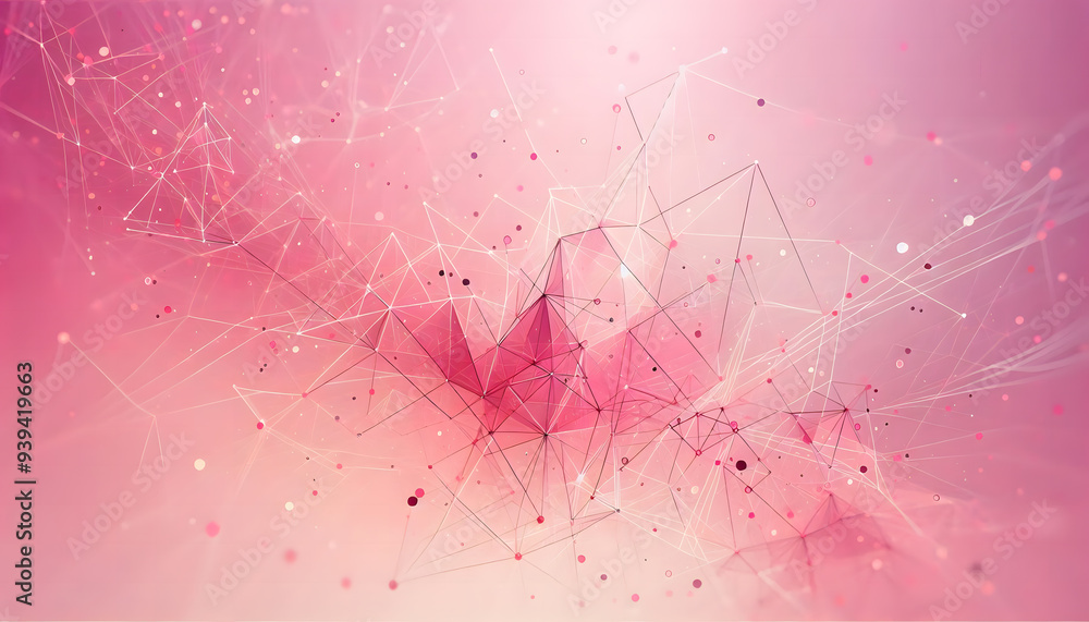 Poster a pink geometric background with a network of interconnected lines and dots