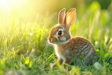 Fototapeta premium Cotton Tail Rabbit. Wildlife Rabbit in Natural Habitat Closeup in Soft Light