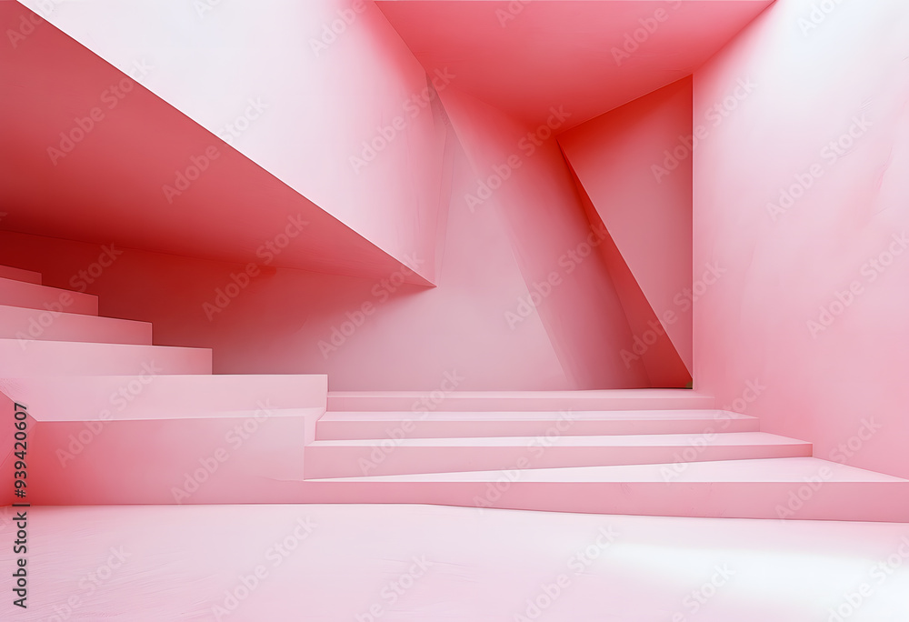 Poster abstract background with overlapping geometric shapes in shades of pink, creating a layered effect.