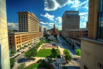 Dayton Oh. City Landscape with Architecture and Buildings in Downtown Dayton, Ohio