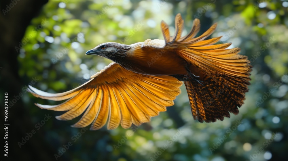 Poster detailed view of a soaring bird with outstretched wings, capturing its feather details in flight