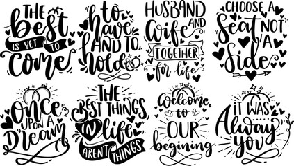 Fototapeta premium Creative Wedding Inscriptions, Quotes Pack Vector Illustration for Label, Presentation, Logo