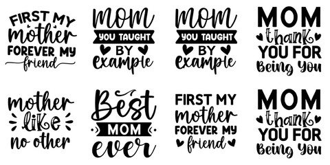 Simple Mom Hand Lettering, Trendy Retro Style Illustration Set Vector Illustration for Poster, Advertisement, Holiday Cards