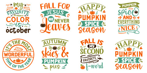 Minimalist Fall Calligraphy, Hand Lettering Pack Vector Illustration for Wrapping Paper, Packaging, Greeting Card