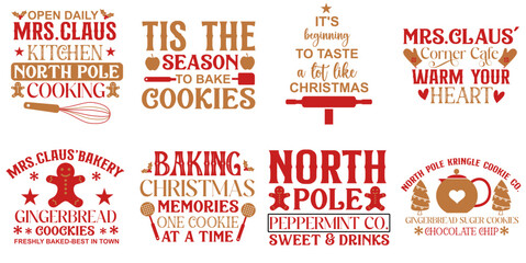 Fototapeta premium Elegant Christmas Kitchen Calligraphy, Phrases Set Vector Illustration for Announcement, Label, Vouchers
