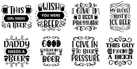 Fototapeta premium Cute Beer Quotes, Phrases Bundle Vector Illustration for Announcement, Advertisement, Banner