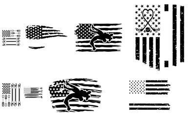 Fototapeta premium Creative Usa Flag Distressed American Flag Calligraphy, Typographic Emblems Bundle Vector Illustration for Poster, Gift Card, Advertisement