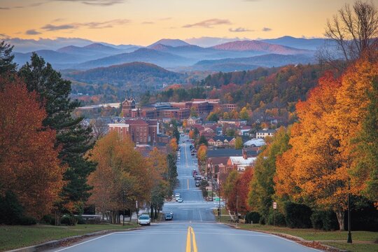 Boone North Carolina Skyline: City Landscape of Downtown in the Blue Ridge Mountains