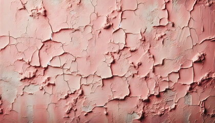 Fototapeta premium A pink wall with cracks and uneven surfaces reveals a weathered and natural appearance