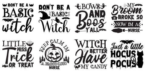 Vibrant Halloween Calligraphic Lettering, Typographic Emblems Set Vector Illustration for Vouchers, Bookmark, Packaging