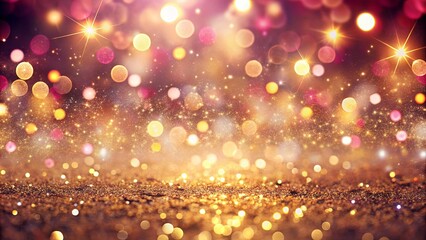 Abstract festive background with golden and pink bokeh lights, sparkles, and celebration vibes