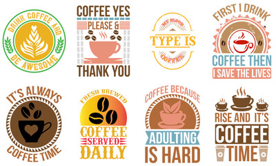 Elegant Coffee Vintage Sign Calligraphy, Trendy Retro Style Illustration Collection Vector Illustration for Mug Design, T-Shirt Design, Sticker