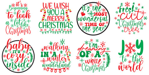 Creative Christmas Sticker Quotes, Calligraphy Collection Vector Illustration for Presentation, Announcement, Motion Graphics