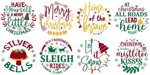 Decorative Christmas Sign Typography, Phrases Collection Vector Illustration for Announcement, Wrapping Paper, Gift Card