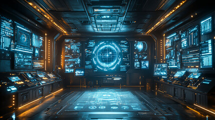 Advanced Command Center with AI-Driven Analytics and Holographic Maps Predicting Enemy Movements