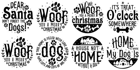 Vibrant Christmas Dog Phrases, Inscriptions Collection Vector Illustration for Gift Card, Social Media Post, Wrapping Paper