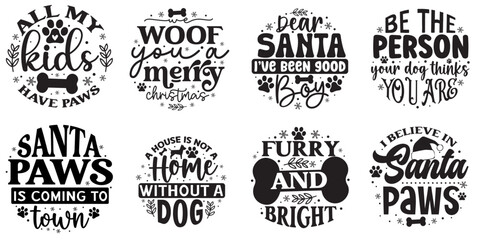 Fototapeta premium Decorative Christmas Dog Round Trendy Retro Style Illustration, Quotes Pack Vector Illustration for Stationery, Infographic, Brochure