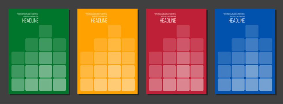 brochure cover vector template, education notepad or science catalog design, four colors posters set
