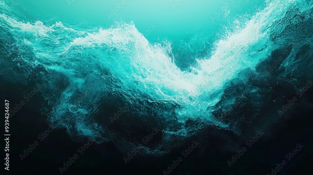Poster deep teal wave abstract, a captivating blend of dark jade and sea blue with a textured gradient, fea