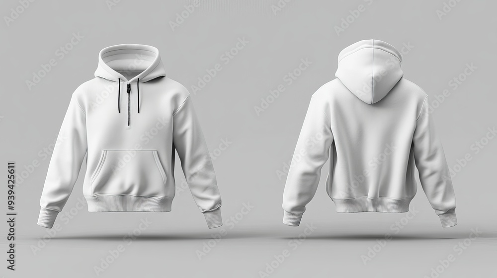 Poster 3d rendering and illustration of a blank cropped hooded sweatshirt mockup showcasing both front and 
